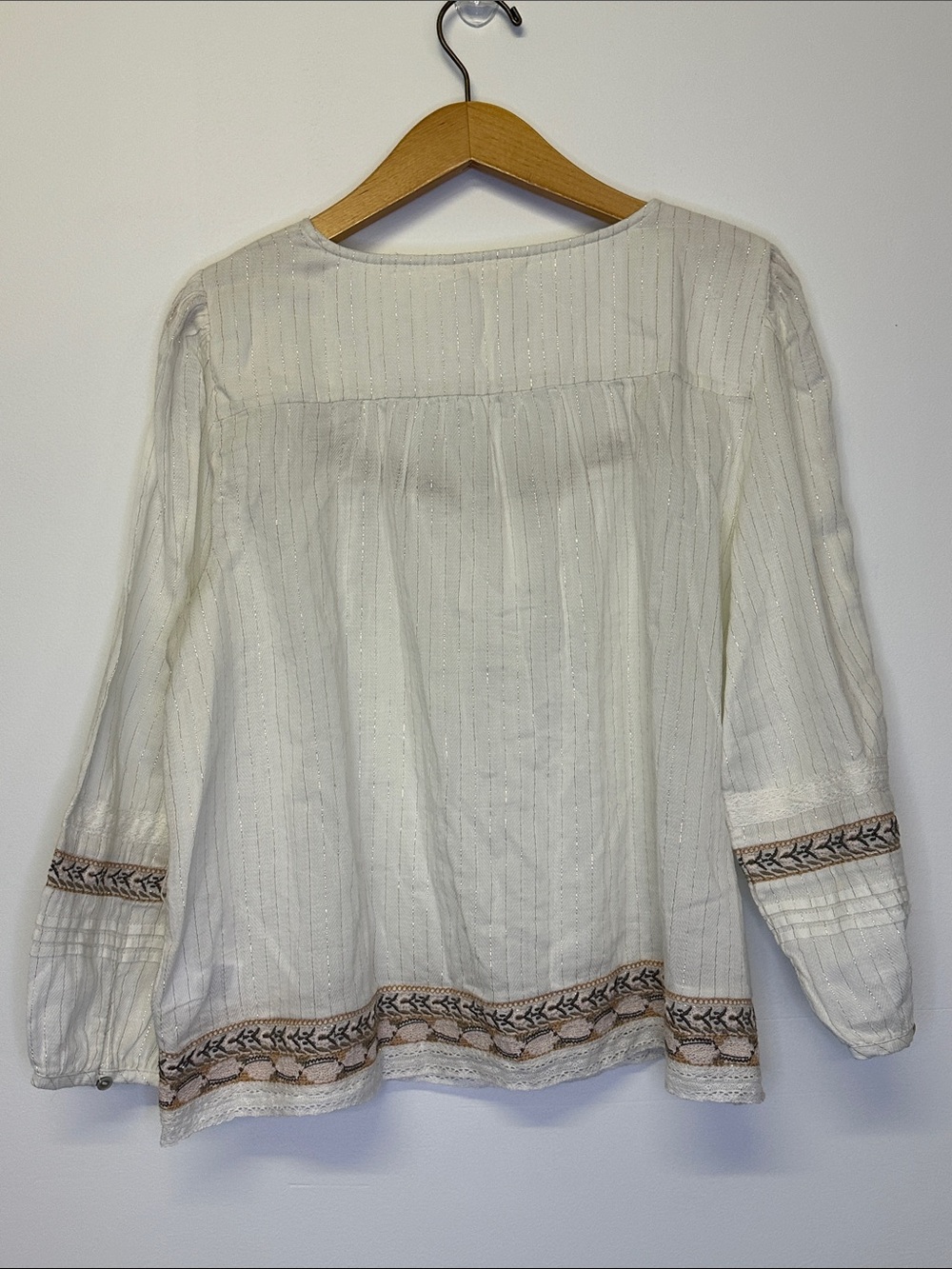 Lucky Brand Metallic Stripe Embroidered Cotton Peasant Top - Picture 4 of 6